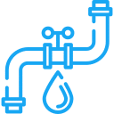 Icône de tuyauterie avec robinet et goutte d'eau, représentant la plomberie ou la fourniture d'eau.